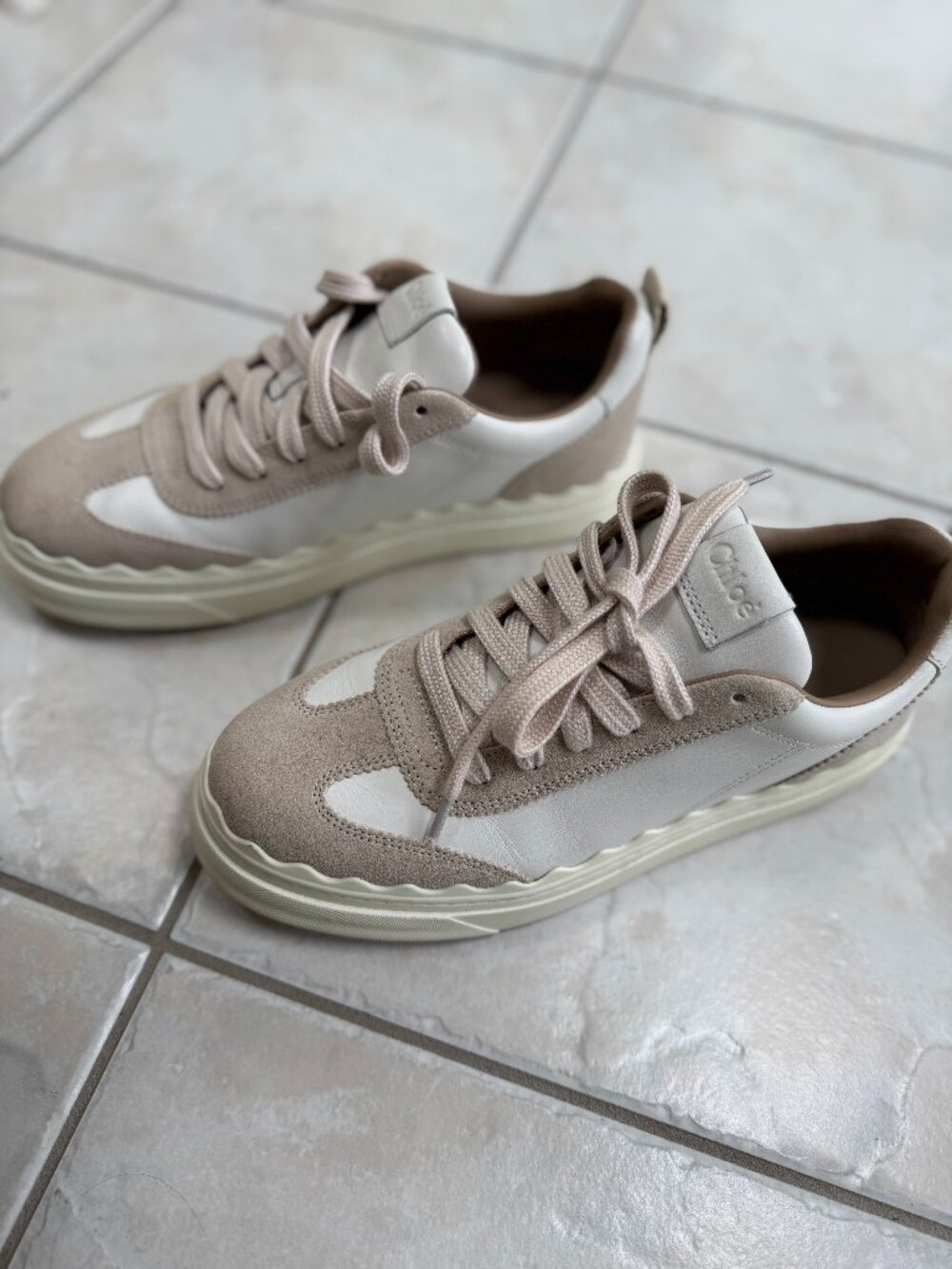 Chloé Lauren Women’s Low Top Colorblock Sneakers, EU 39/US 9, Leather/Suede